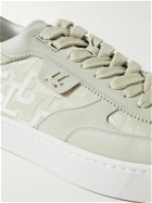 Christian Louboutin - Happyrui Suede-Trimmed Leather and Canvas-Jacquard Sneakers - Gray