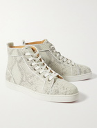 CHRISTIAN LOUBOUTIN - Louis Perforated Snake-Effect Leather High-Top Sneakers - White