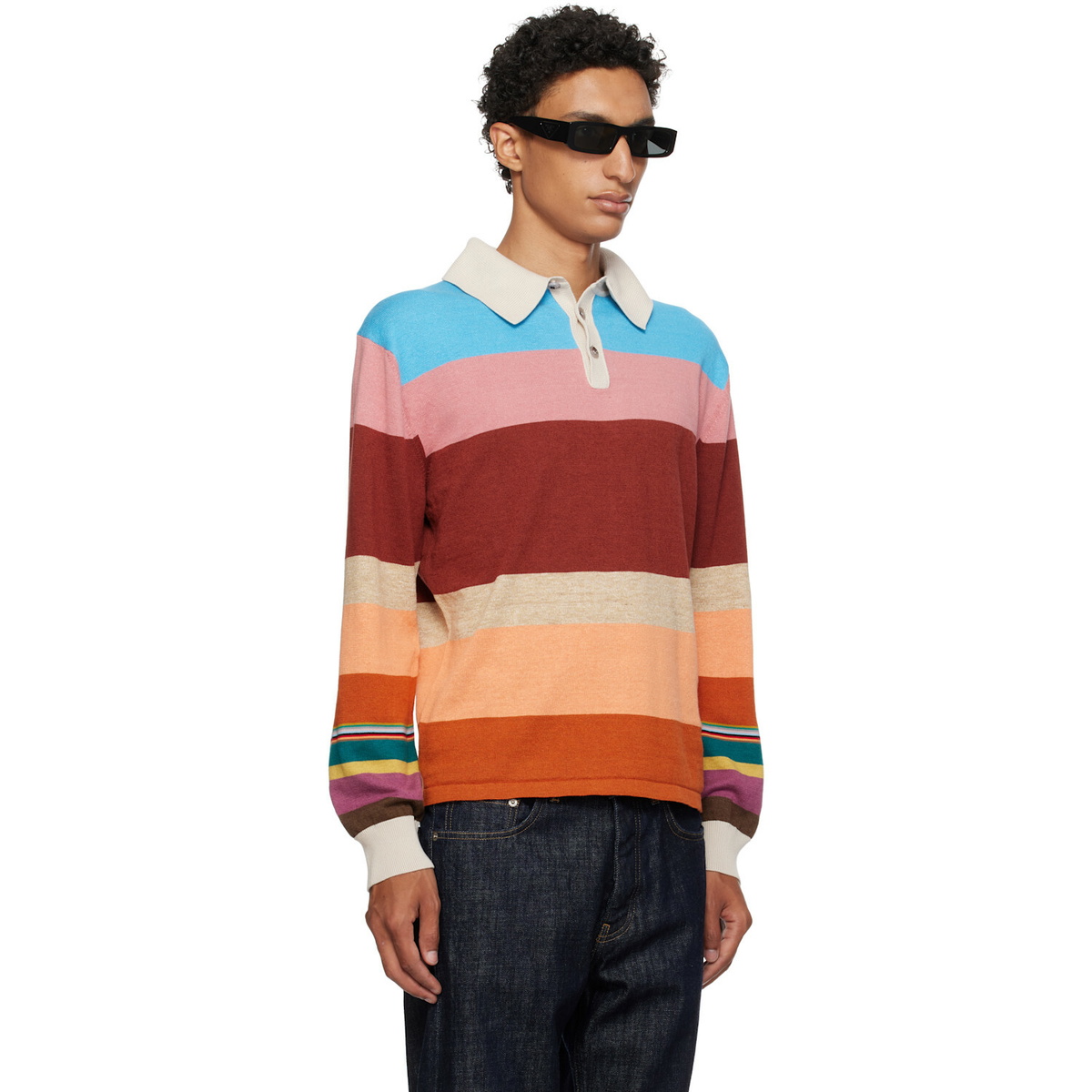 Paul Smith Multicolor Cotton-Linen Bold Stripe Rugby Polo
