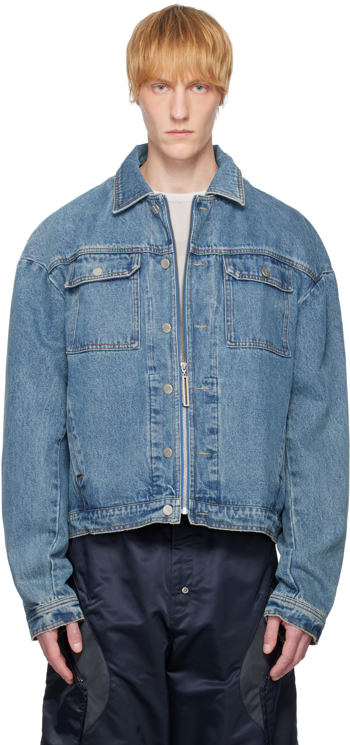 【関税込み】Spencer Badu ブラック アシンメトリー ジャケット SPENCER BADU Blue & Black Paneled Denim Jacket Spencer Badu