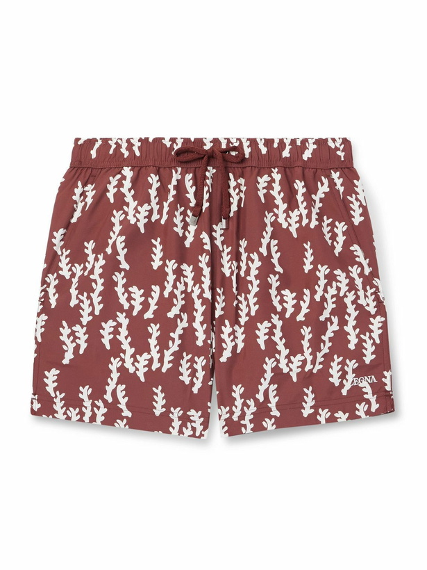 Photo: Zegna - Rametto dell'Oasi Straight-Leg Mid-Length Printed Swim Shorts - Burgundy