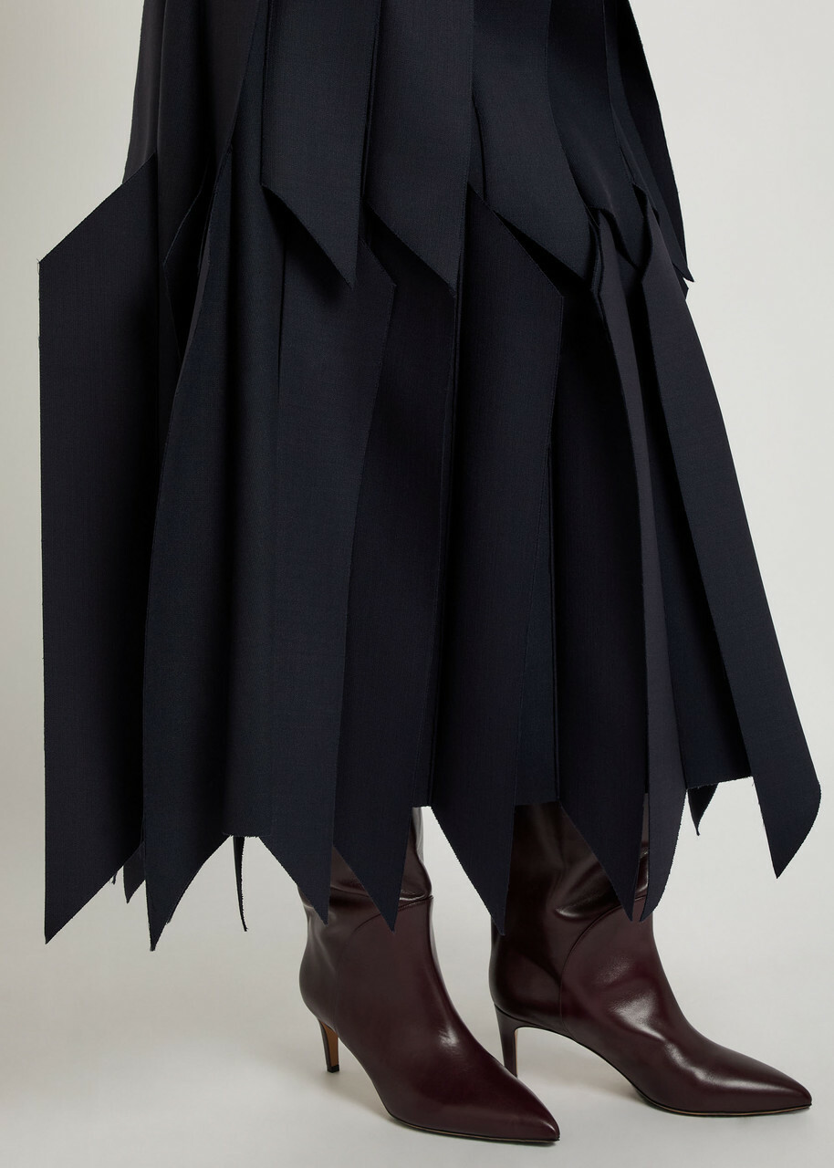 A.W.A.K.E Mode Laser-cut Woven Midi Skirt Navy