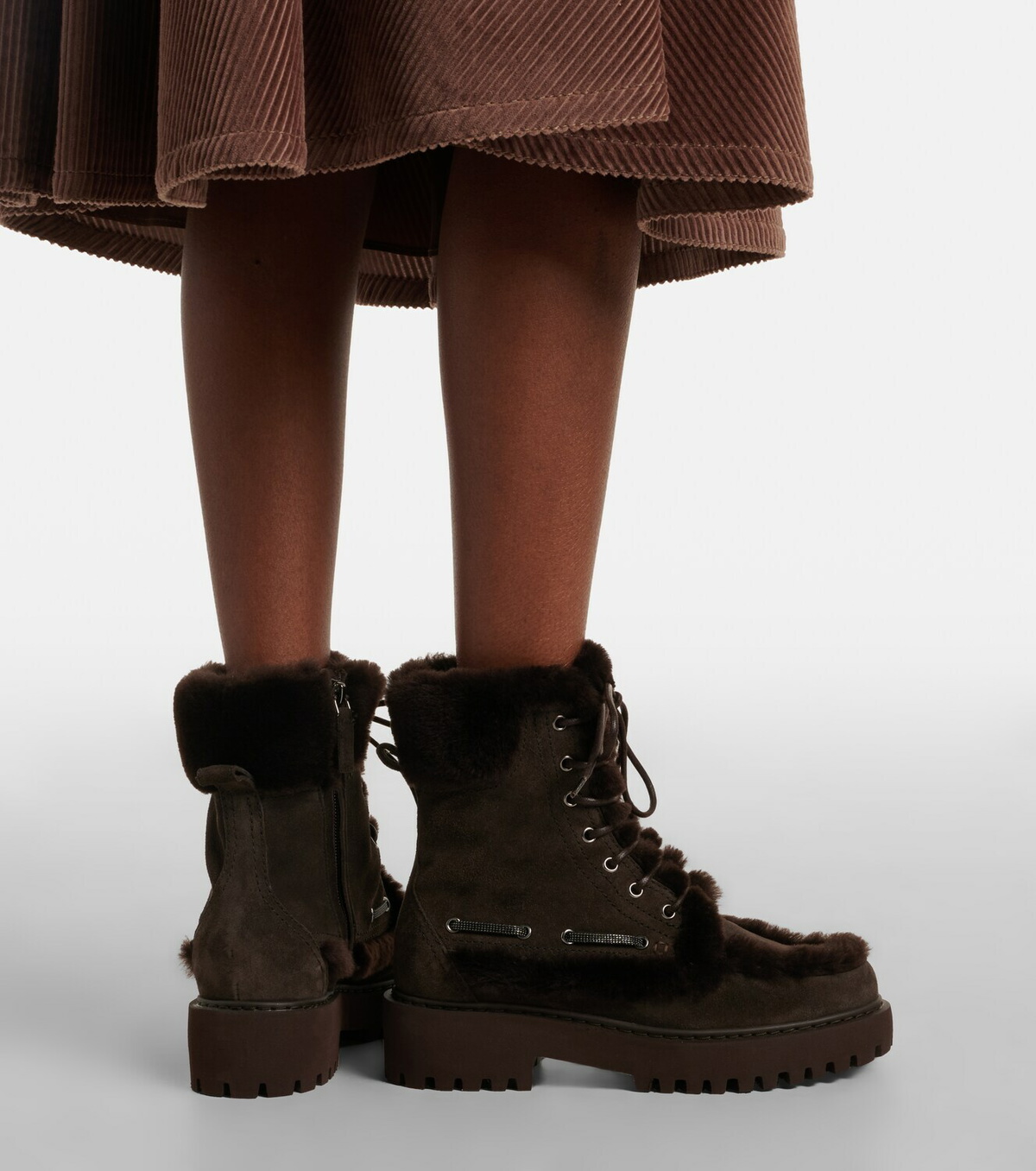 Brunello Cucinelli Monili shearling-trimmed suede lace-up boots