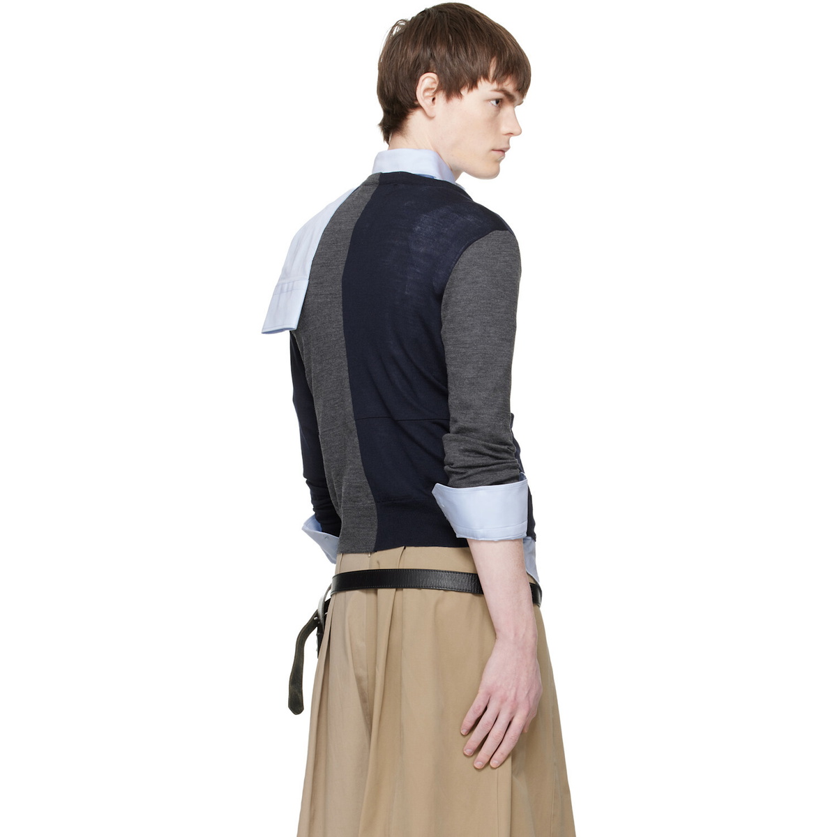HODAKOVA Navy & Gray Knitted Patch Sweater