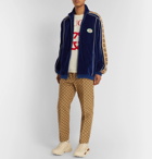 Gucci - Oversized Logo-Appliquéd Webbing-Trimmed Piped Velvet Track Jacket - Blue