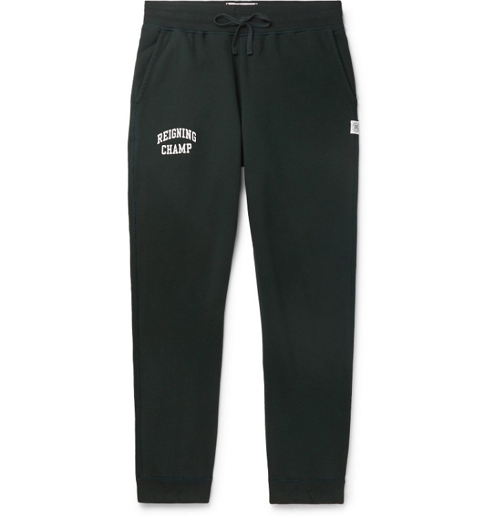 Photo: Reigning Champ - Slim-Fit Printed Loopback Cotton-Jersey Sweatpants - Green