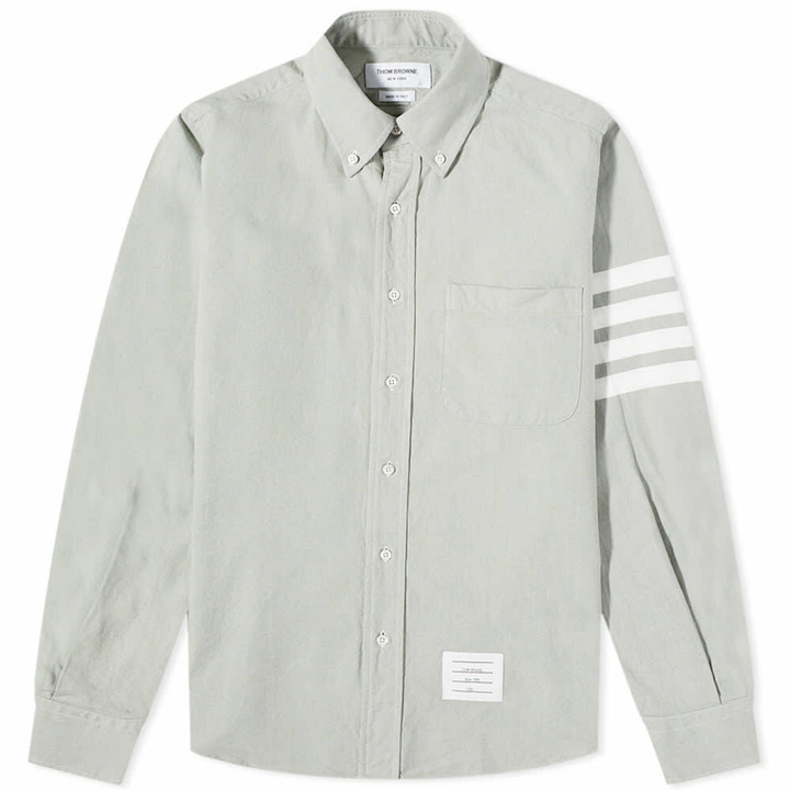 Photo: Thom Browne Men's 4 Bar Stripe Flannel Shirt in Dark Green