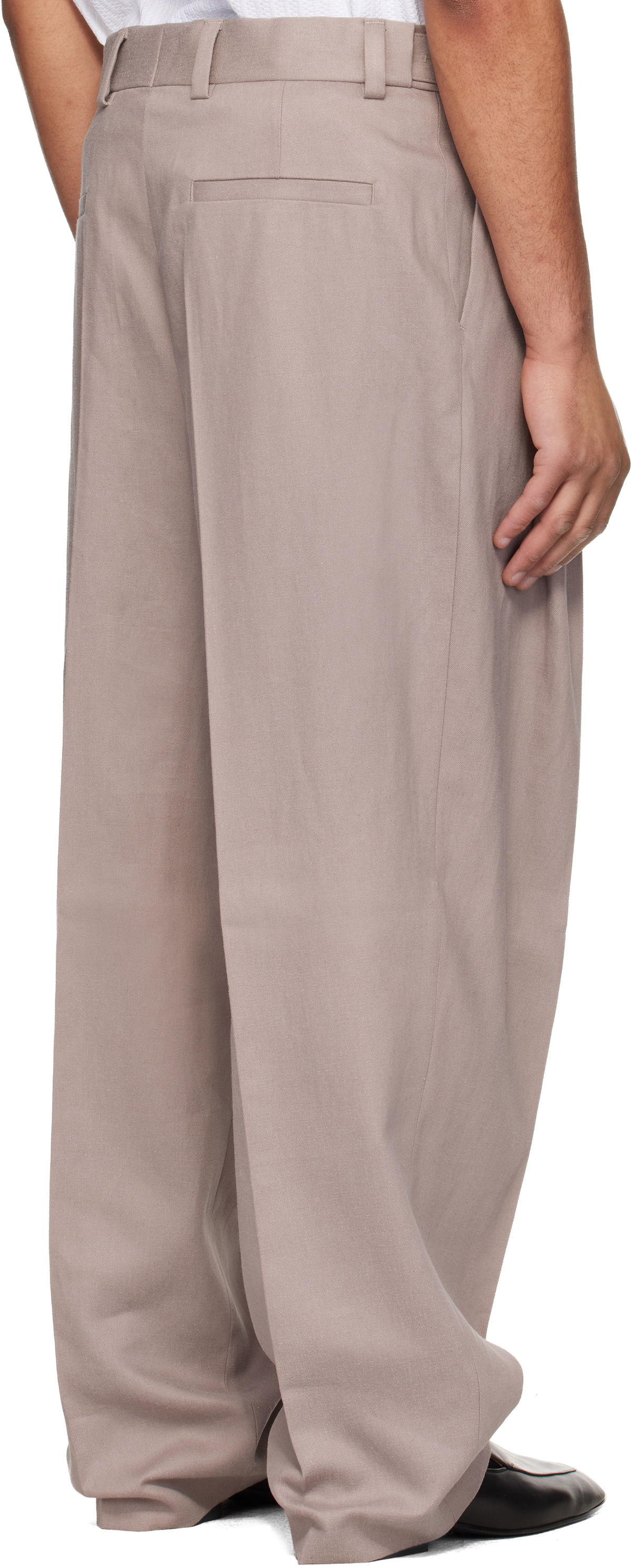 Hugo Taupe Fashion-Fit Front Pleat Belt Detail Trousers