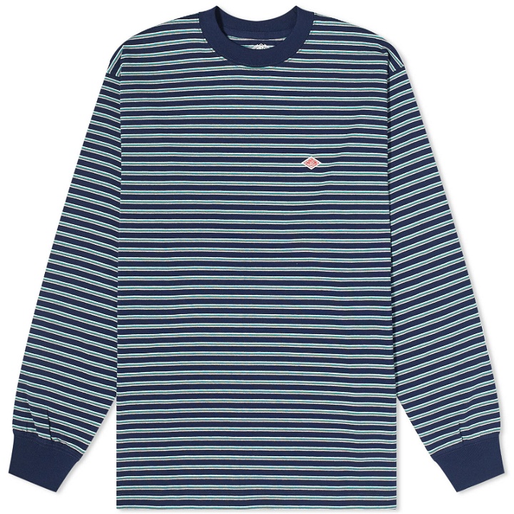 Photo: Danton Men's Long Sleeve Stripe Logo T-Shirt in Navy/Green