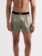 TOM FORD - Velvet-Trimmed Stretch-Silk Satin Boxer Briefs - Green