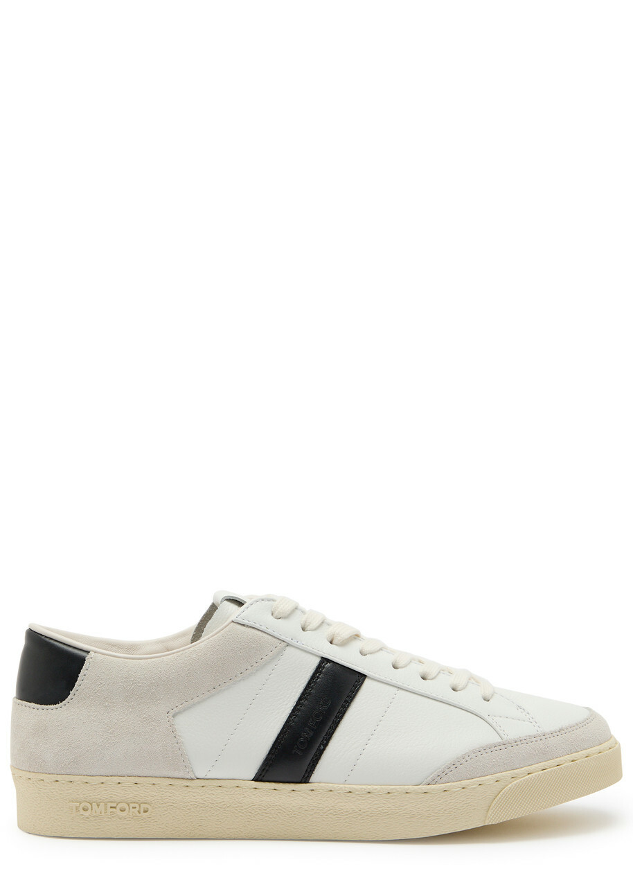 Tom Ford Panelled Suede and Grained Leather Sneakers White