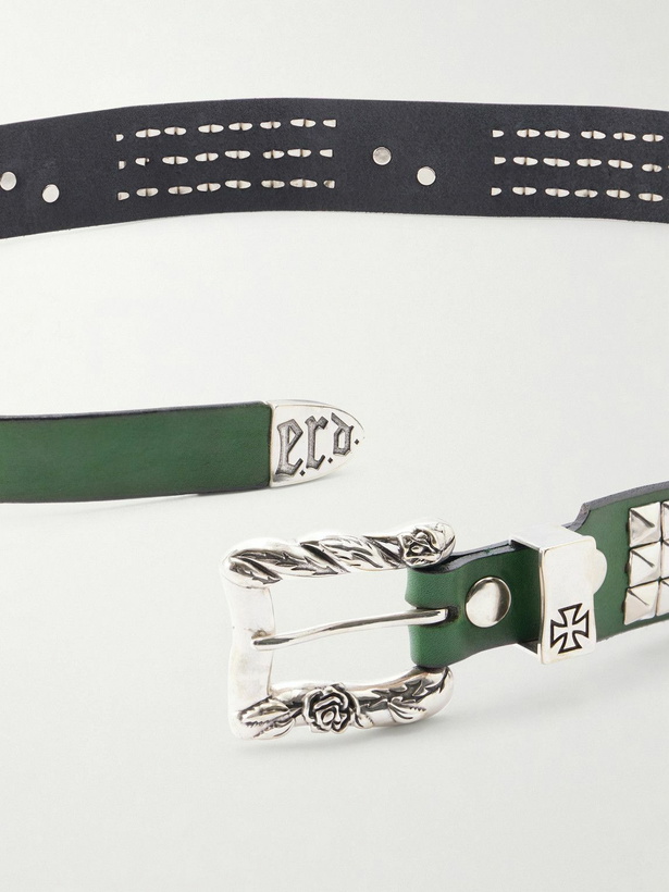Photo: Enfants Riches Déprimés - Dog In Restraint 3.5cm Studded Leather Belt - Green
