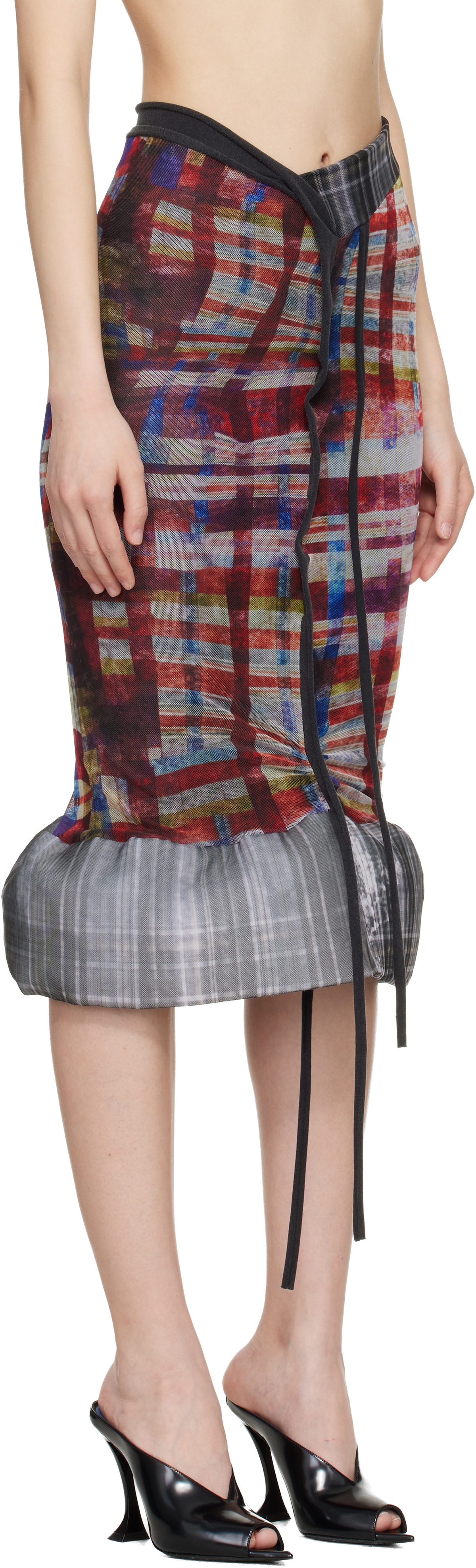 Ottolinger Red & Gray Mesh Padded Midi Skirt