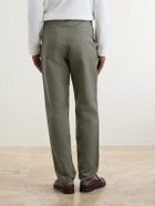 Brunello Cucinelli - Straight-Leg Pleated Cotton and Linen-Blend Trousers - Green