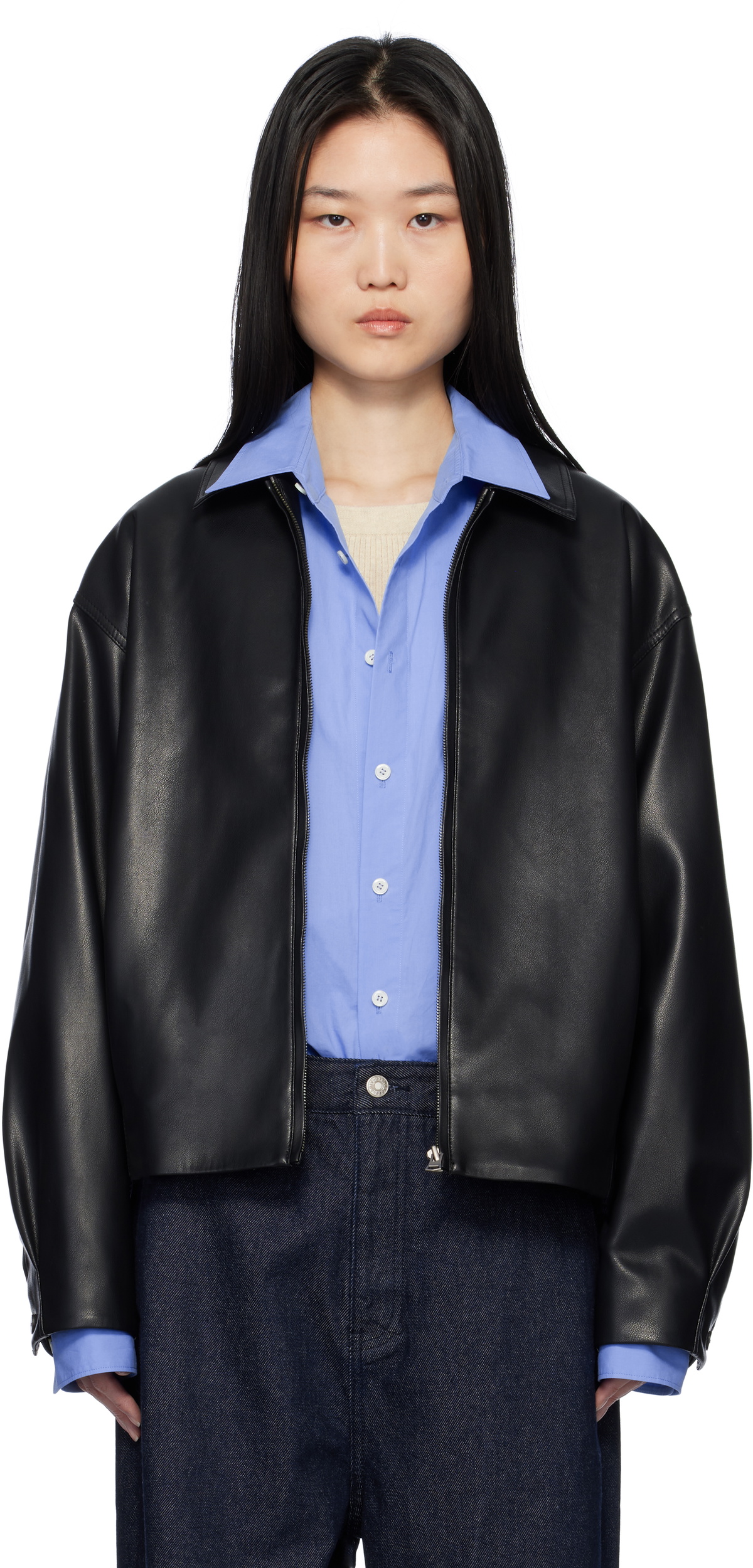 LE17SEPTEMBRE Black Spread Collar Faux-Leather Jacket
