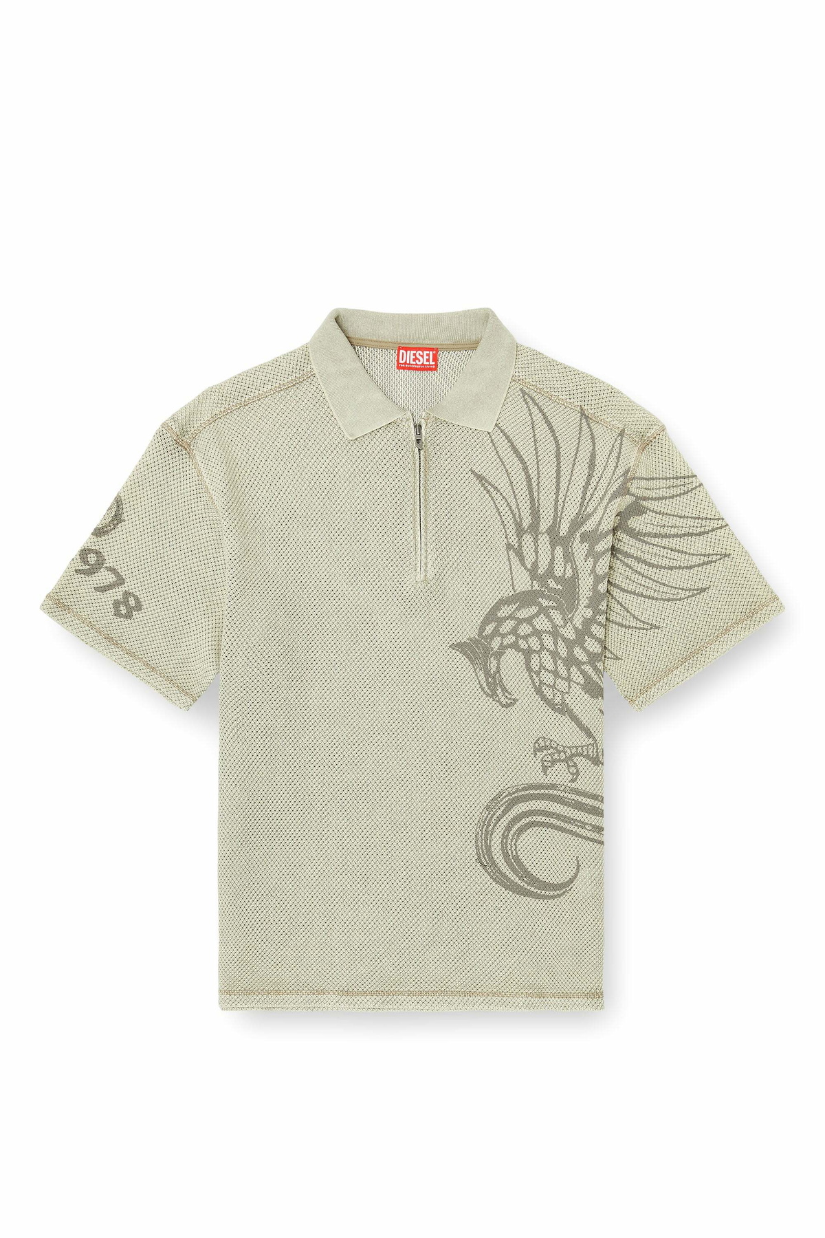 Diesel Mesh-jacquard polo shirt with Phoenix print - Polos Mens in Beige