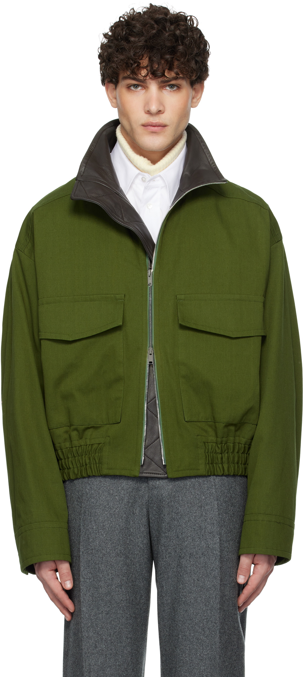 ジャケット BOTTEGA VENETA Women Jackets 816645V1LE0 9523 Green Suede-trimmed denim jacket in green - Bottega Veneta | Mytheresa