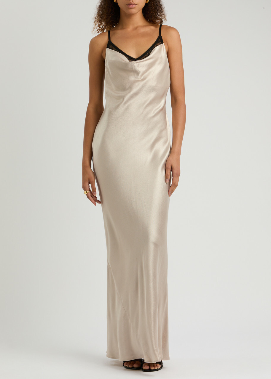 Bec & Bridge Arabella Backless Satin Maxi Dress Beige