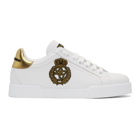 Dolce and Gabbana White and Gold Crest Portofino Sneakers