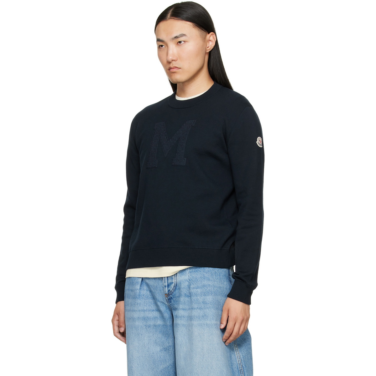 Moncler Navy Monogram Cotton Blend Sweater