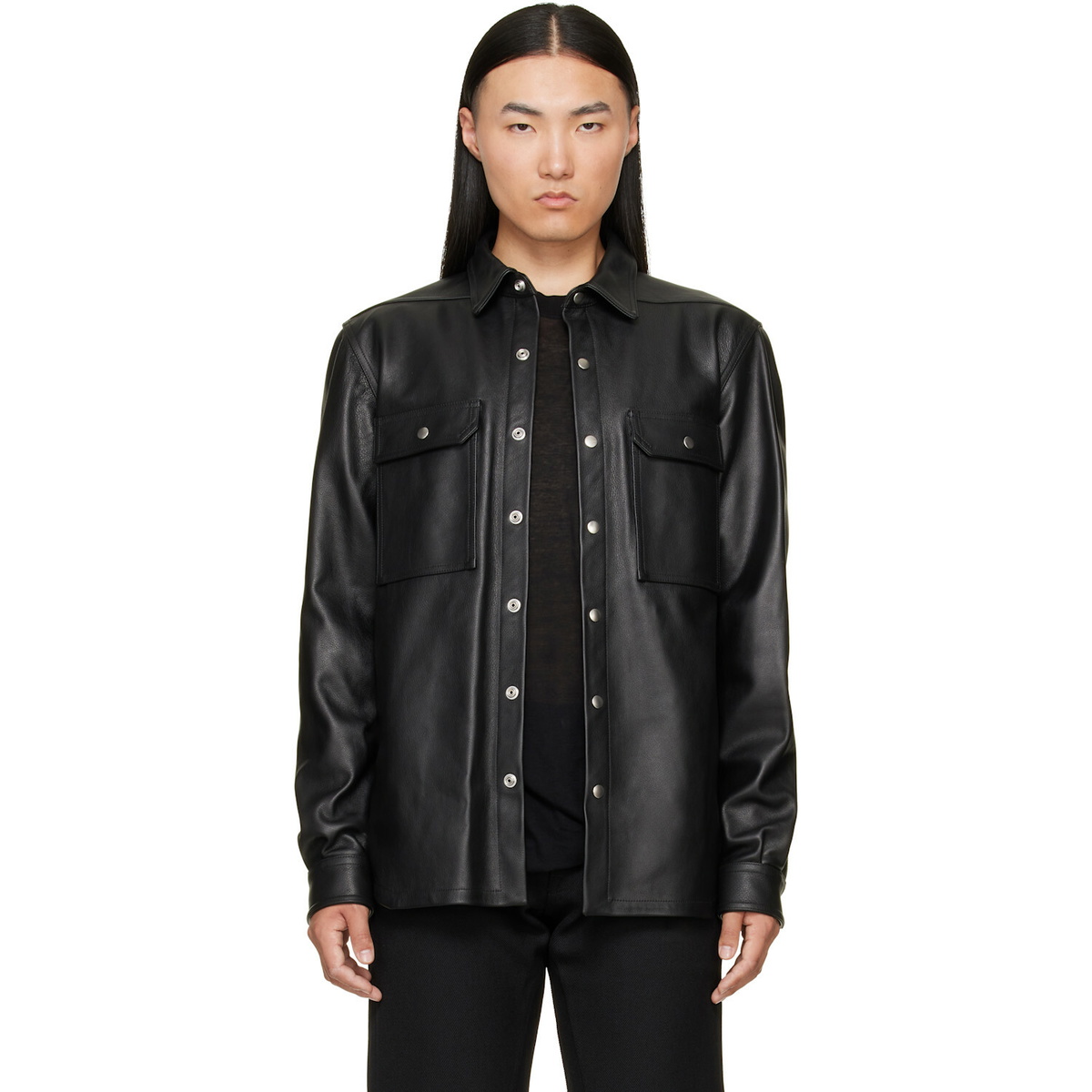 Rick Owens Black Tower Leather Overshirt