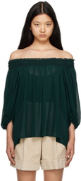 See by Chloé Green Shirred Blouse