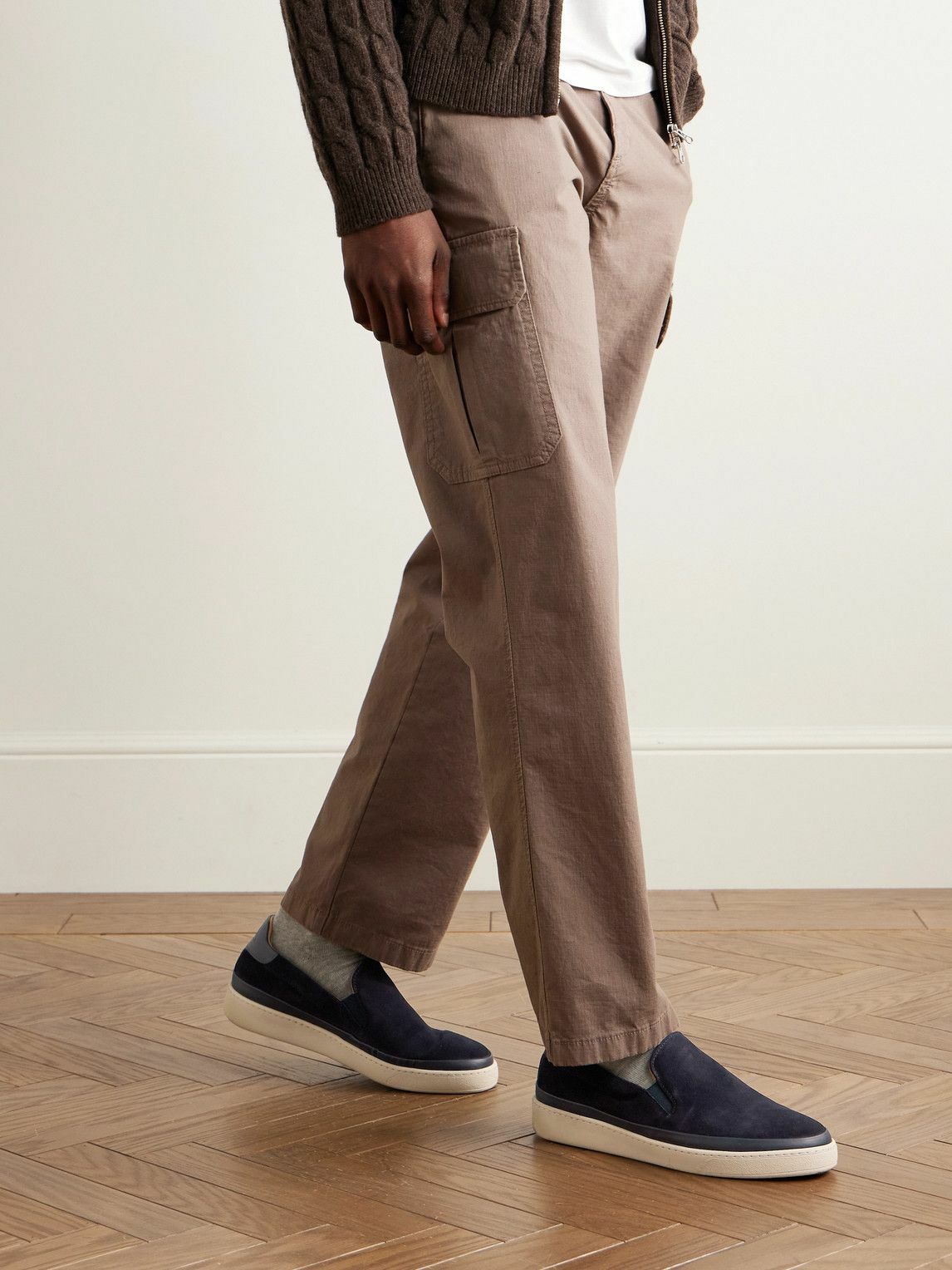 Mulo - Leather-Trimmed Suede Slip-On Sneakers - Blue