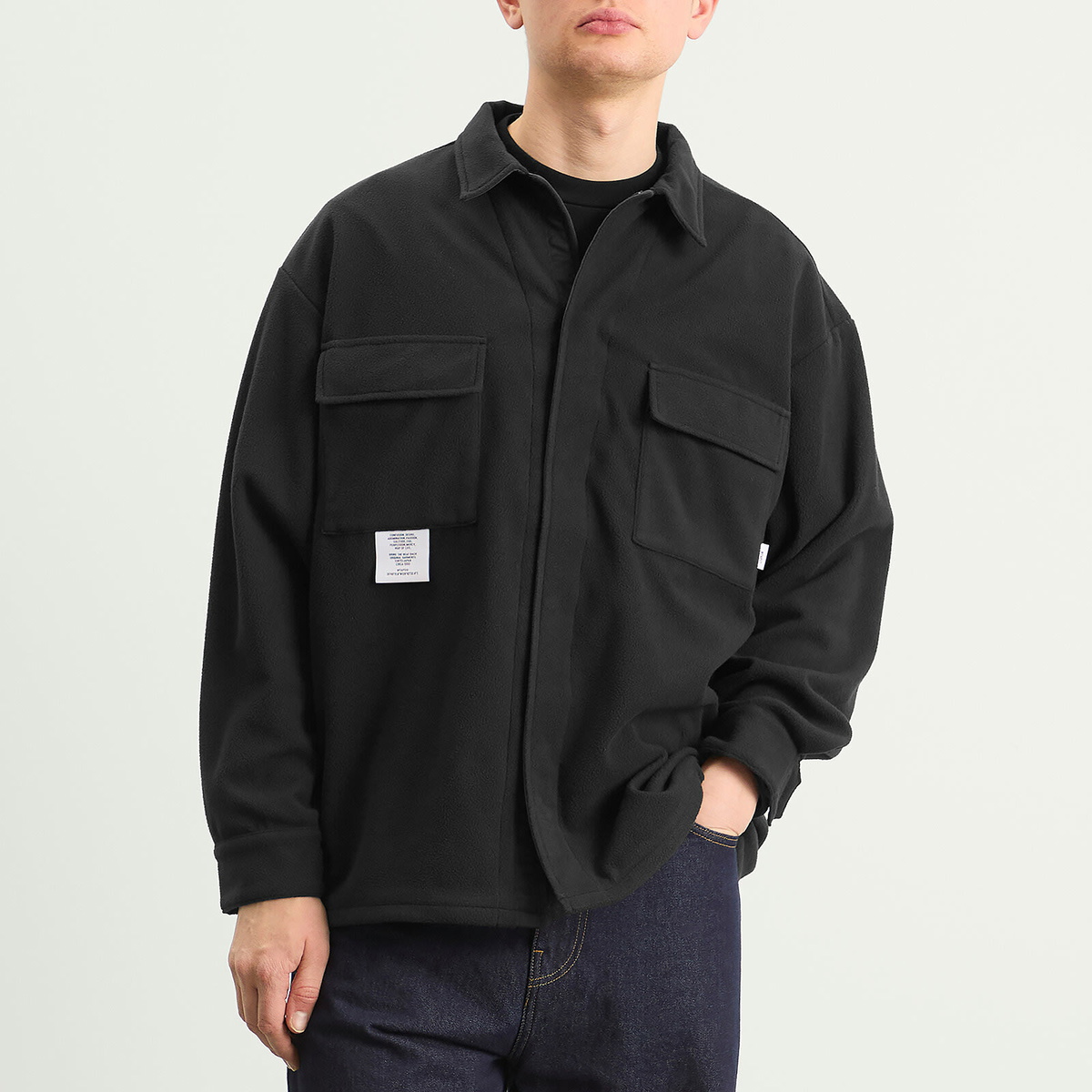 WTAPS Men's Poly Fleece Back Motif Overshirt in Black