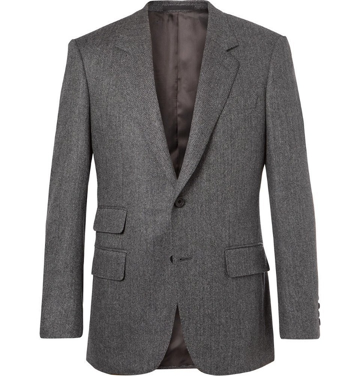 Photo: Kingsman - Grey Slim-Fit Herringbone Wool and Cashmere-Blend Blazer - Gray