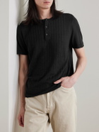 Mr P. - Pointelle-Knit Linen and Cotton-Blend Henley T-Shirt - Black