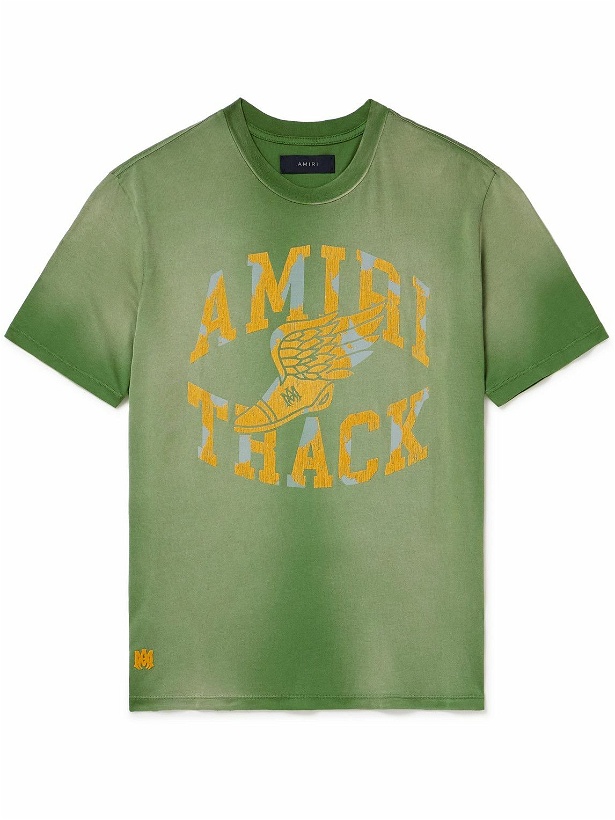 Photo: AMIRI - Track Logo-Flocked Cotton-Jersey T-Shirt - Green