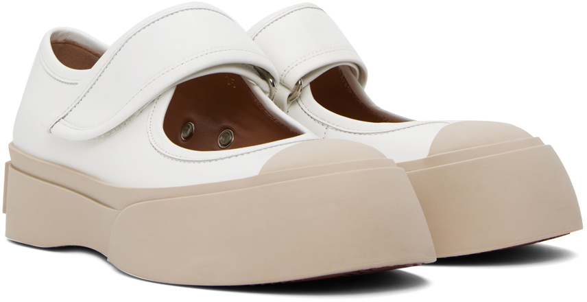 Marni bow-embossed leather ballerina shoes - White