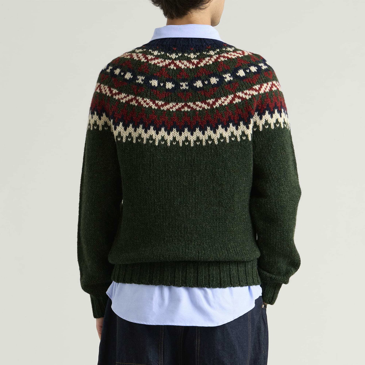 Barbour Men's Scottish Made Placement Fairisle Crew in Green
