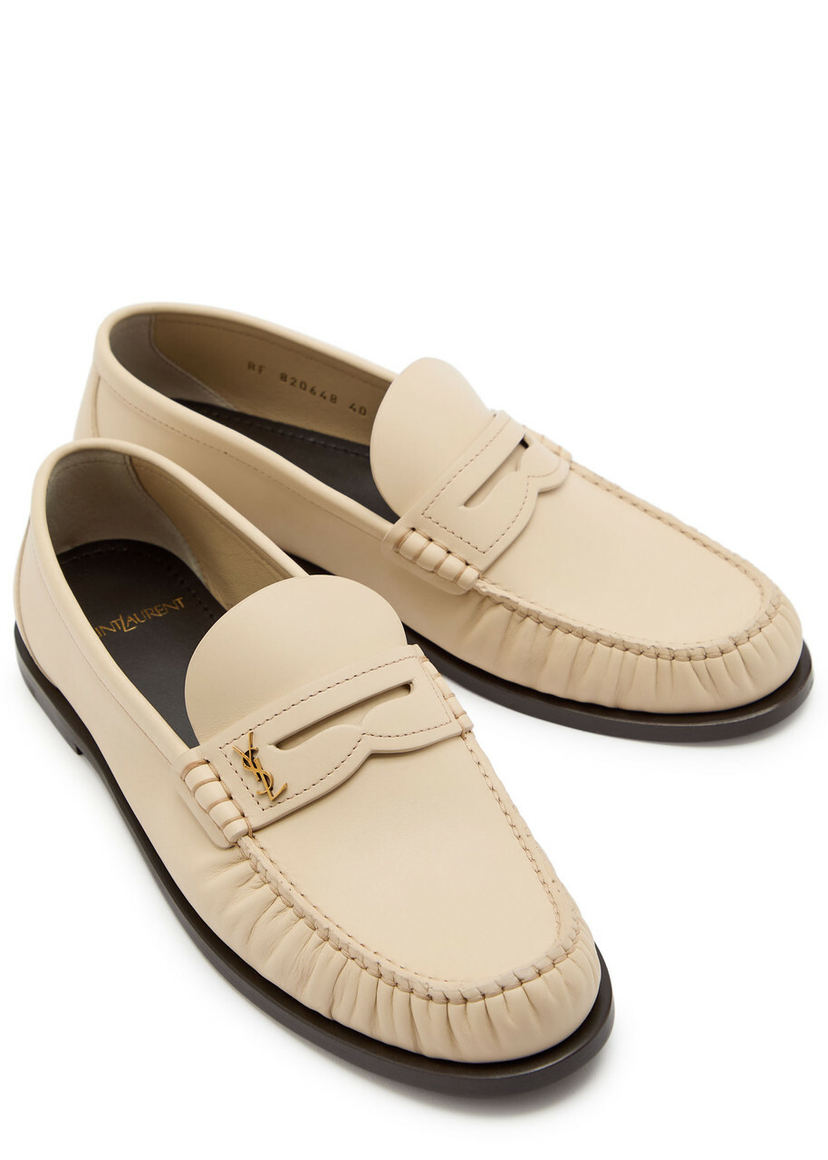 Saint Laurent Logo-plaque Leather Loafers Ivory
