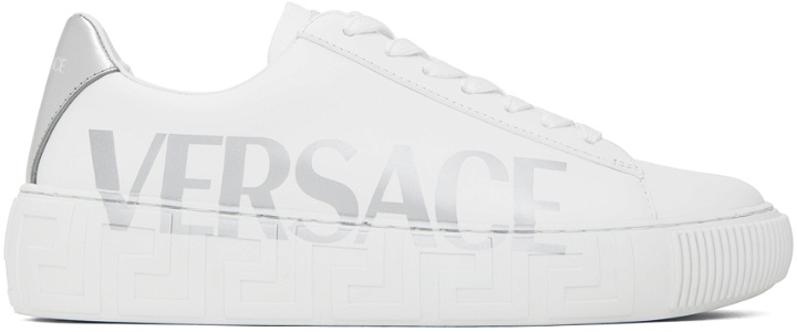 Photo: Versace White & Silver Greca Sneakers