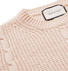 Gucci - Logo-Embroidered Cable-Knit Wool-Blend Sweater - Neutrals