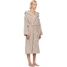 Tekla Brown & White Terry Hooded Bathrobe