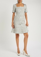 Huishan Zhang Kathleen Metallic Tweed Midi Dress Blue