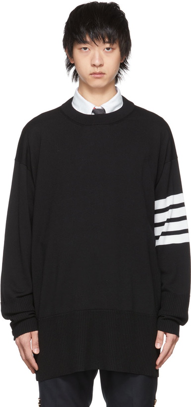 Photo: Thom Browne Black Milano 4-Bar Sweater