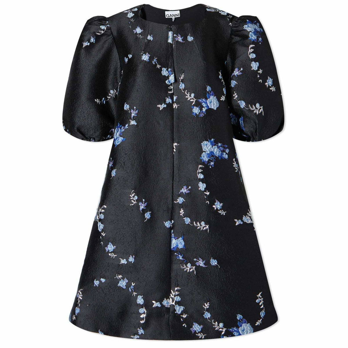 GANNI Women's 3D Jacquard A-shaped Zip Mini Dress in Black GANNI