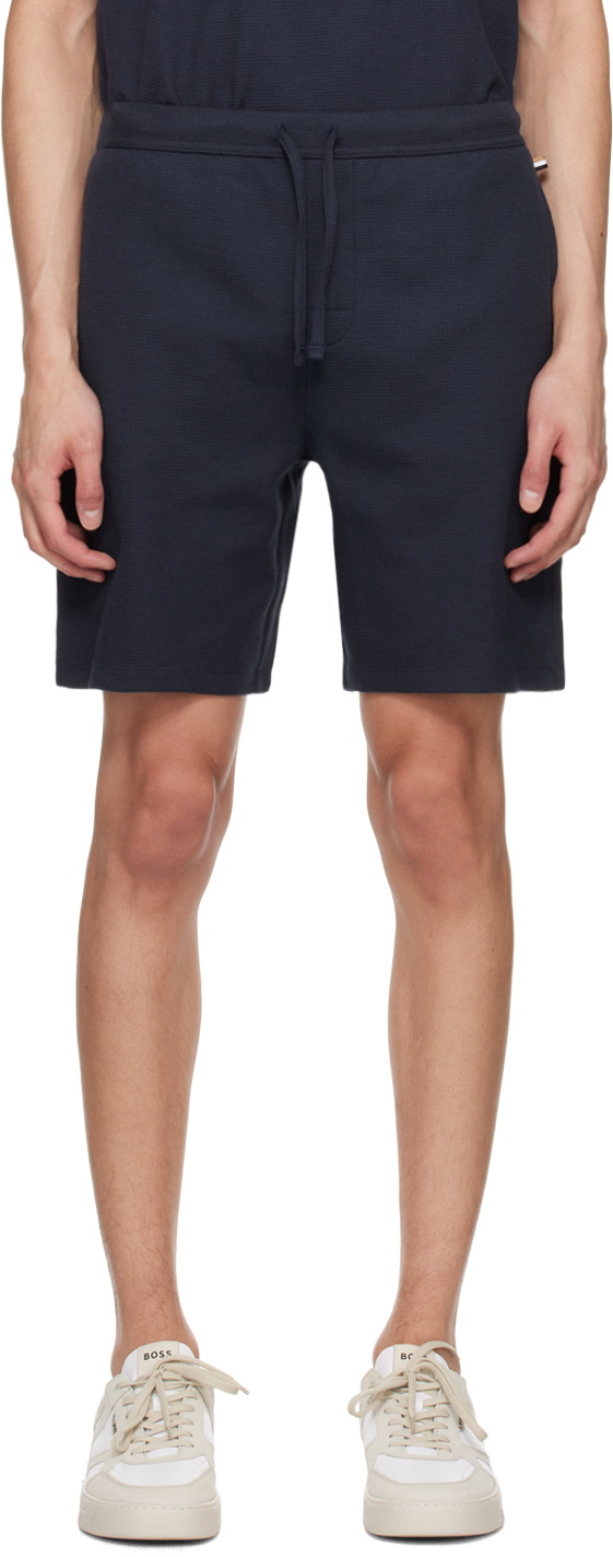 BOSS Navy Embroidered Shorts BOSS