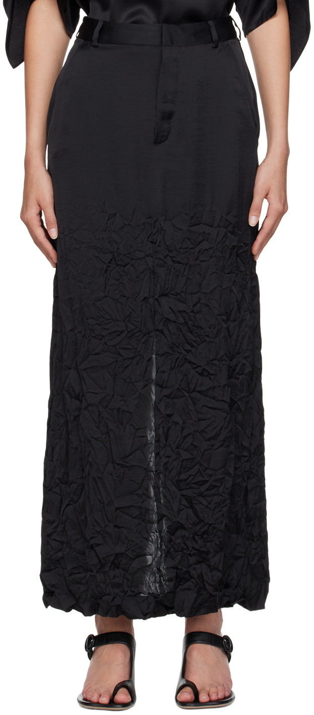MM6 Maison Margiela Black Crinkled Maxi Skirt