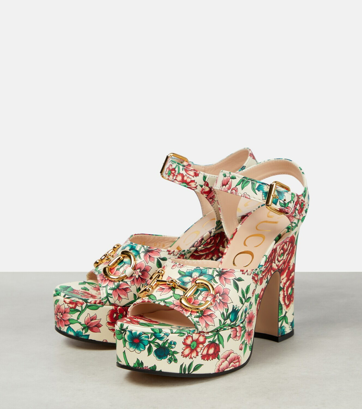 Gucci Horsebit Flora leather platform sandals Gucci
