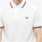 Fred Perry Men's Slim Fit Twin Tipped Polo Shirt in Snow White/Burnt Red/Navy