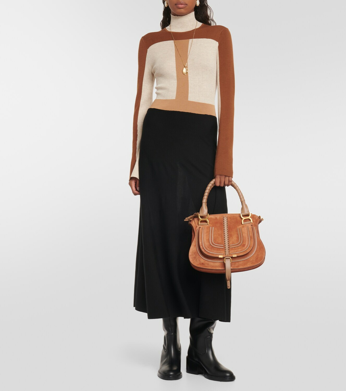 【CHLOE】MARCIE SMALL TOTE BAG Chloé Small Marcie logo-debossed Tote Bag | Pink | FARFETCH