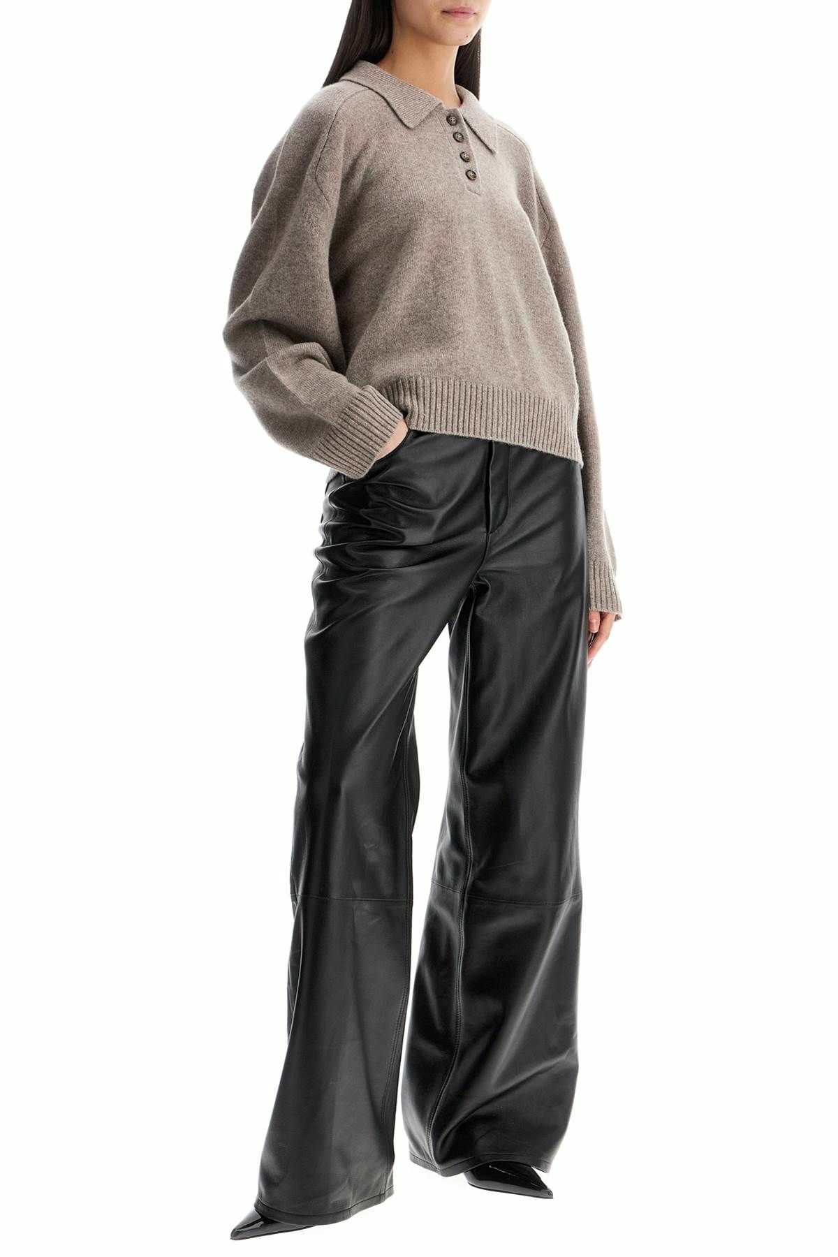 LOULOU STUDIO high-waisted wide-leg black leather pants Black