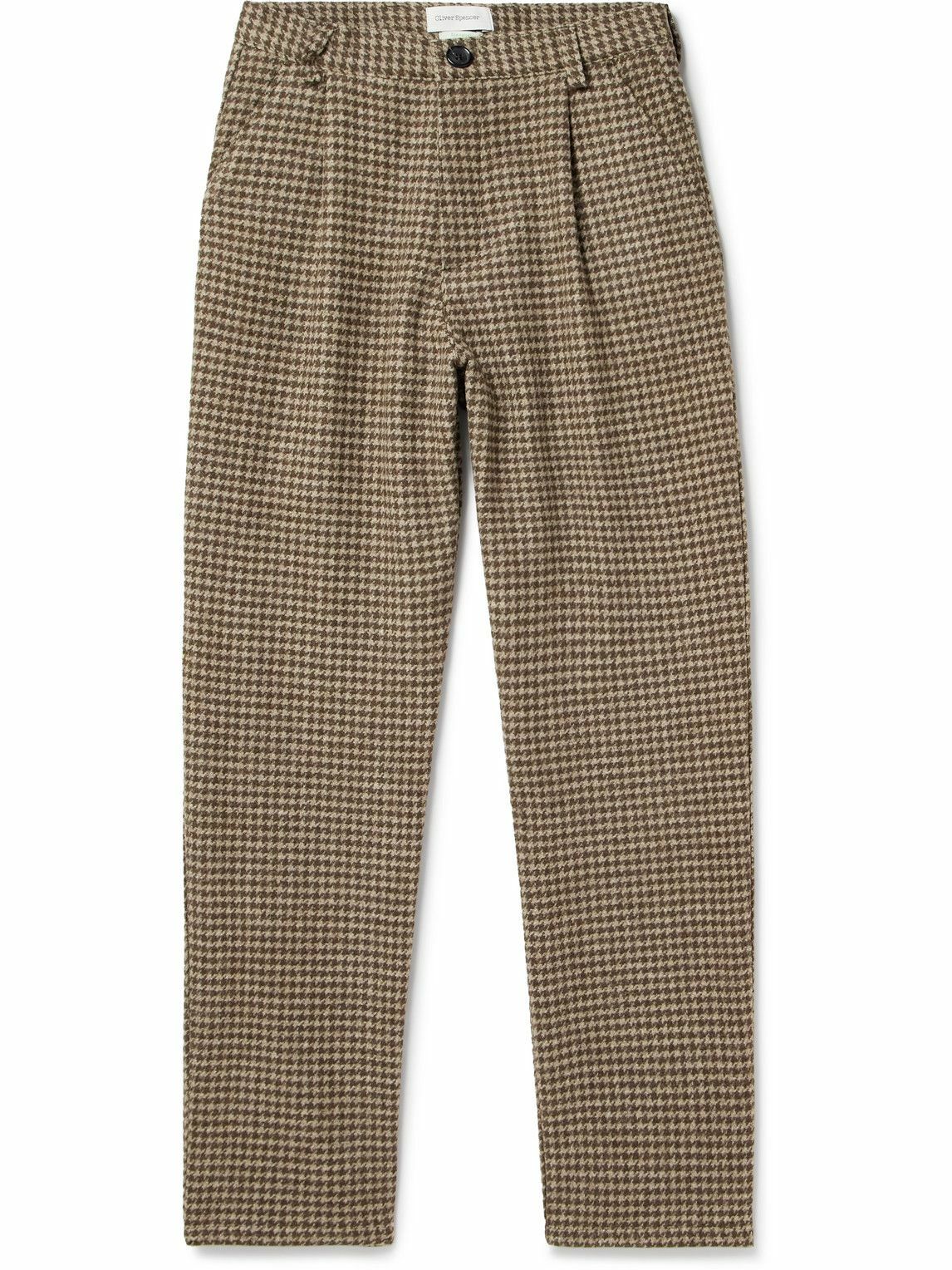 Oliver Spencer - Morton Straight-Leg Pleated Houndstooth Wool Trousers - Neutrals