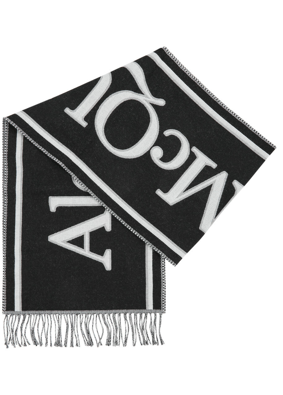 【送料&関税込】Alexander McQueen Logo Print Scarf Alexander Mcqueen Logo-intarsia Fringed Wool Scarf - Black