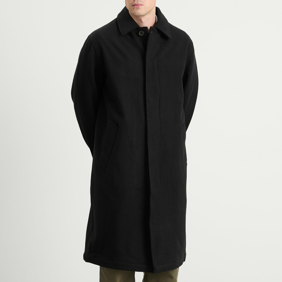 Universal Works Men's Mowbray Wool Mac Coat in Black