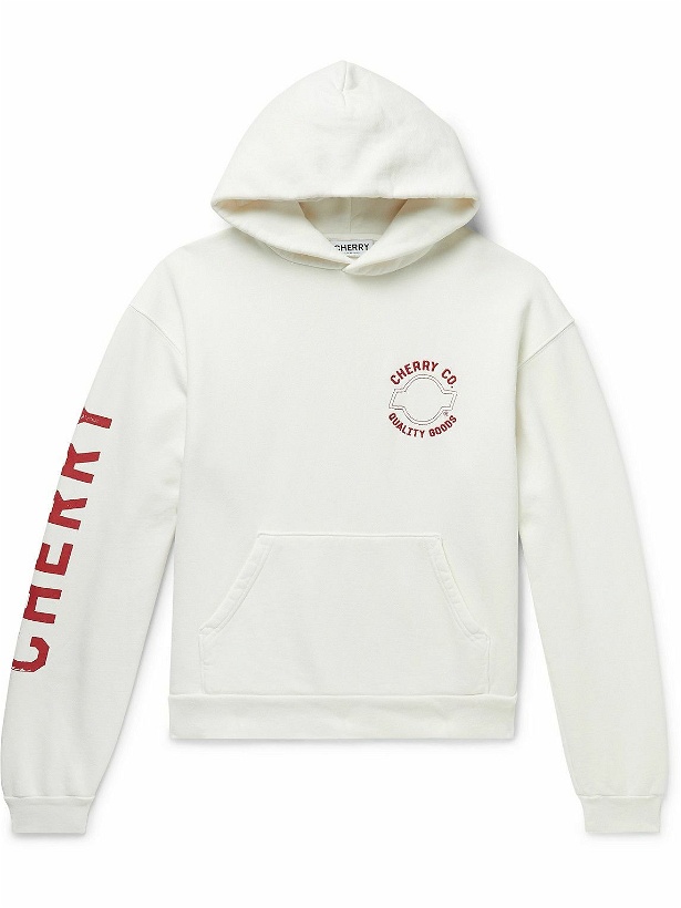 Photo: CHERRY LA - Logo-Embroidered Printed Cotton-Jersey Hoodie - White